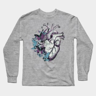 Heart in love, vintage effect watercolor blue butterflies, Heart, anatomical Human heart Long Sleeve T-Shirt